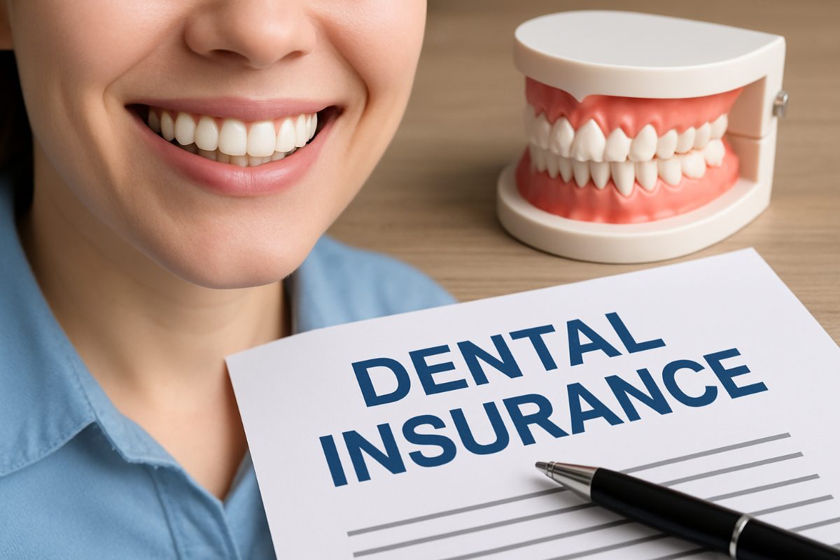 A diverse family happily smiling at a dentist office, holding up their dental insurance cards. No text on image.